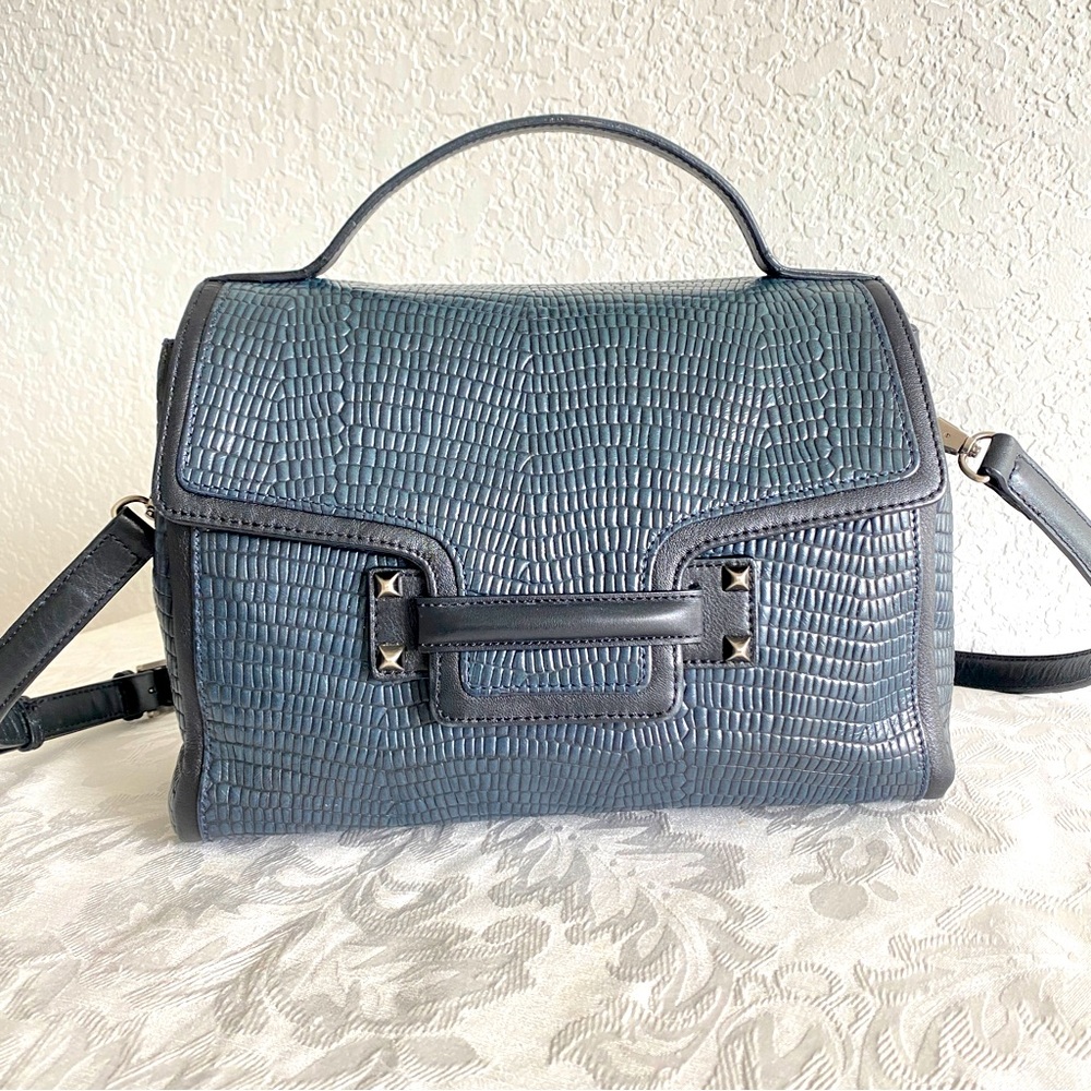 Decke navy textured leather 2 way bag